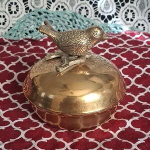 Brass trinket box with bird finial, made in India